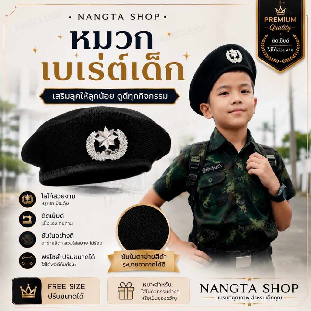 Nangta Shop : หมวกเบเร่ต์เด็ก สีดำ & สีแดง ... พร้อมส่ง รูปที่ 4