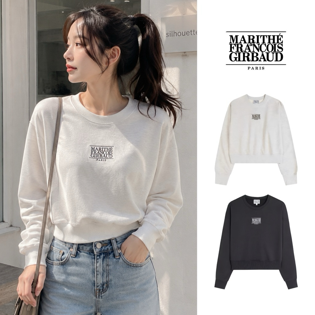พร้อมส่ง | เสื้อแขนยาว Marithe Francois Girbaud | Small Logo - สเวตเชิ้ต สเวตเตอร์ ทรง CROP มีรับประกัน คืนเงินได้