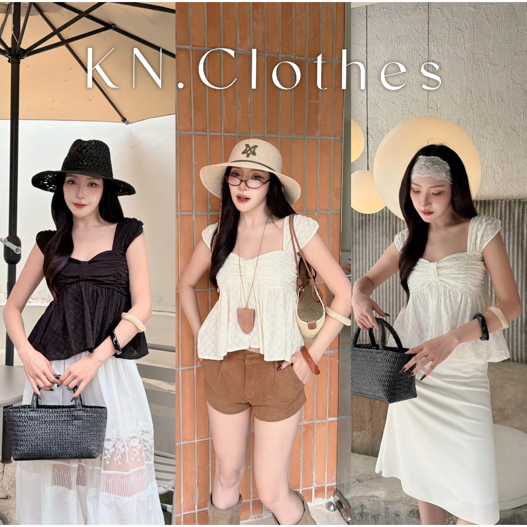 Mone top : เสื้อกล้าม เย็บจีบหน้าอก ชายระบาย เนื้อผ้าปักดอกไม้ KN.Clothes
