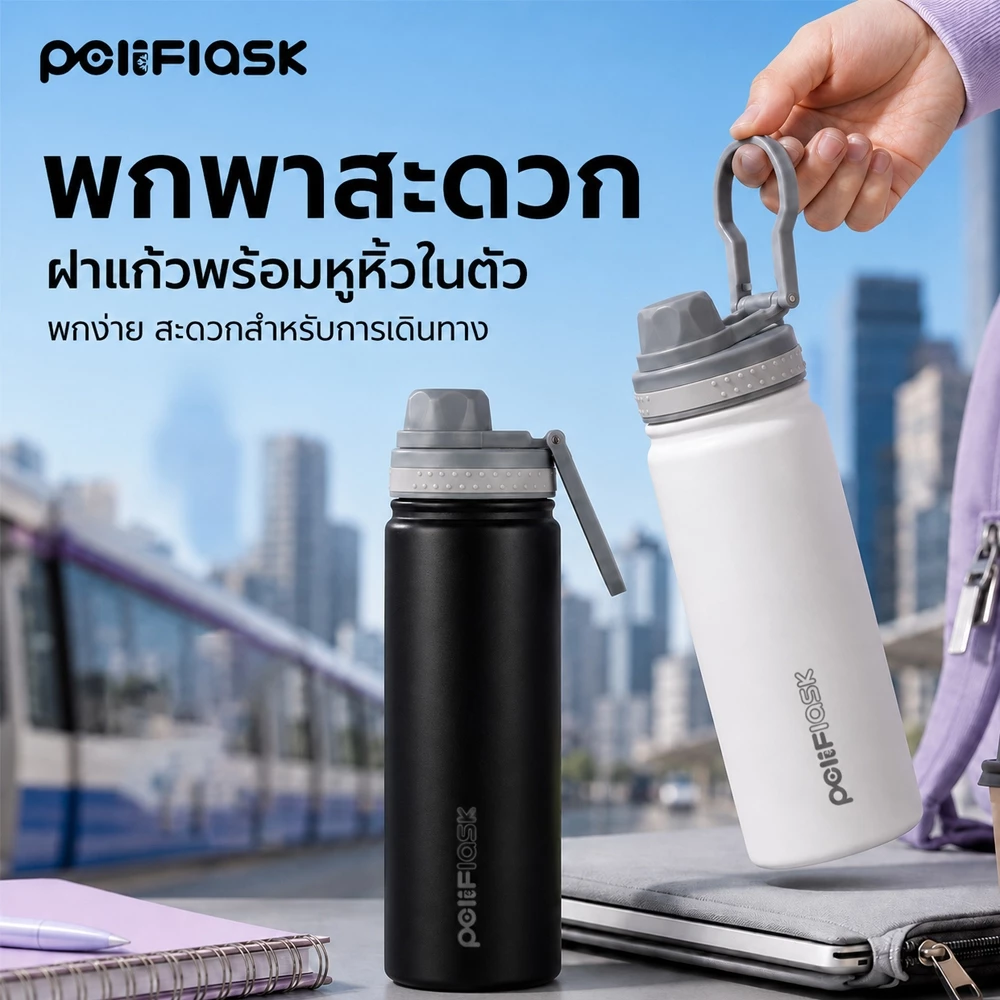 Peliflask กระติกน้ําเก็บอุณหภูมิ18oz/ 22oz/ 32oz  พร้อมหูหิ้ว แก้วเก็บความร้อน/เย็น สแตนเลส304 thumbnail 10