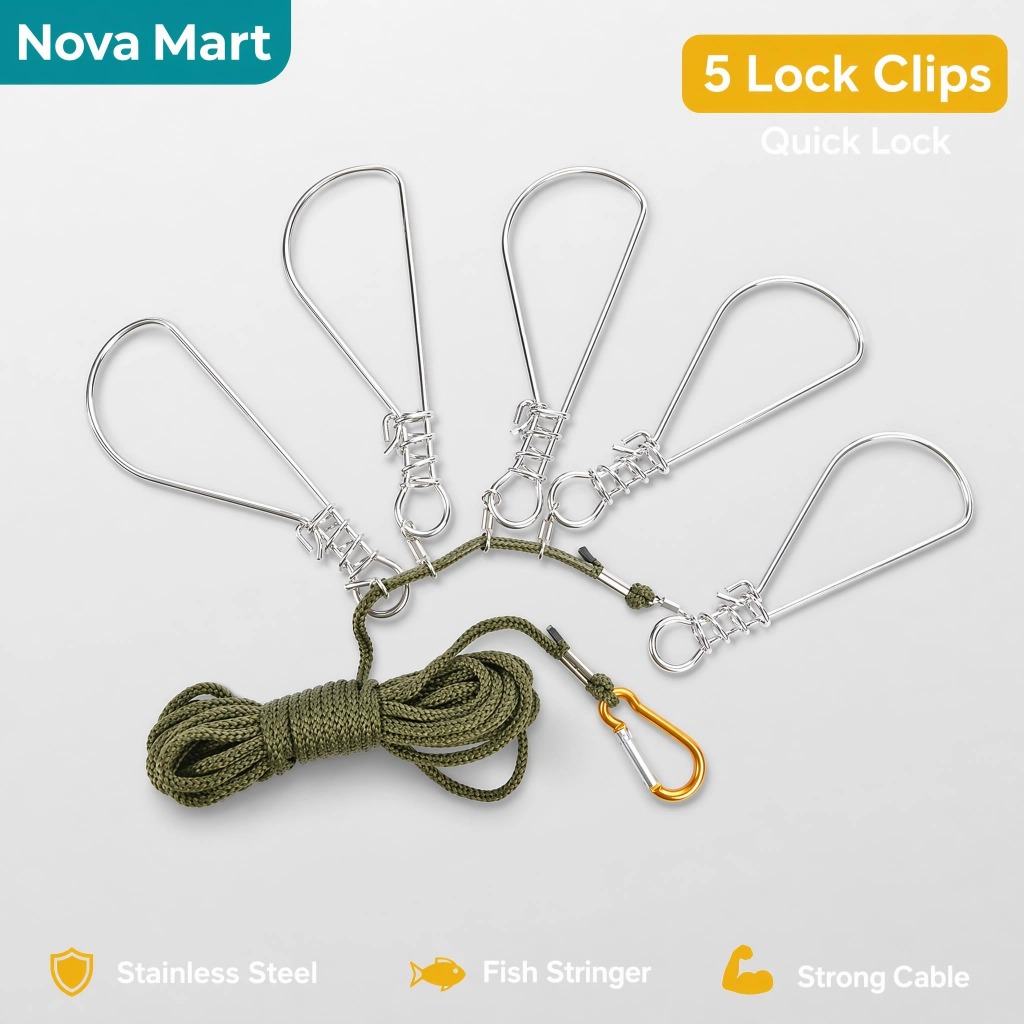 NOVA Mart ห่วงล็อกตกปลาพร้อมสายรัดปลาแบบสด ห่วงคล้องปลา สแตนเลส อุปกรณ์ตกปลา