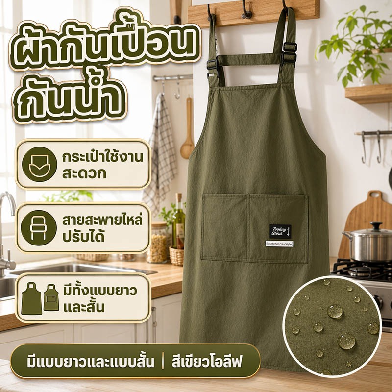 ผ้ากันเปื้อน เข็มขัดกันน้ำแบบเรียบง่าย หนาและทนทาน มีกระเป๋า เหมาะสำหรับงานบ้าน ทำอาหาร ร้านน้ำชา ร้านอาหาร และการทำงาน
