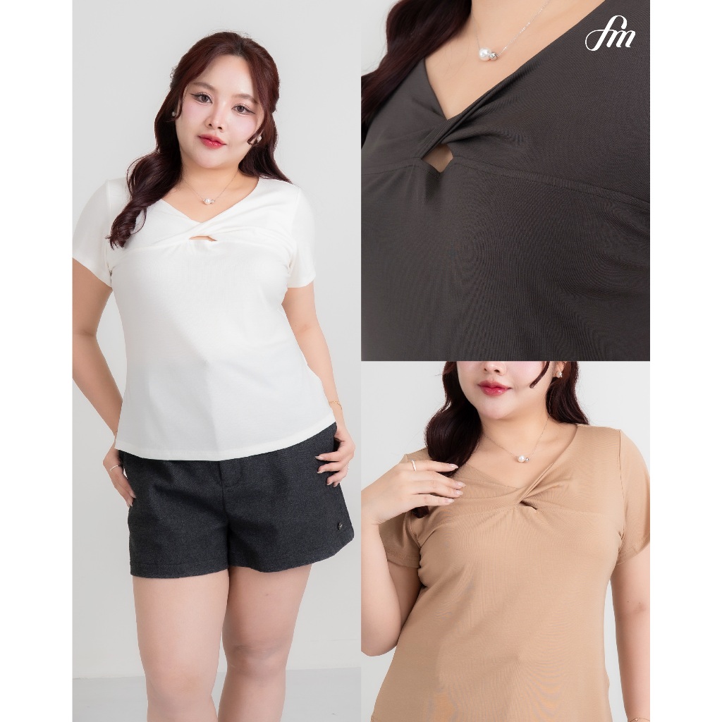 FAMOUS เสื้อคอกว้างดีเทลอก #FMBL-G2T060
