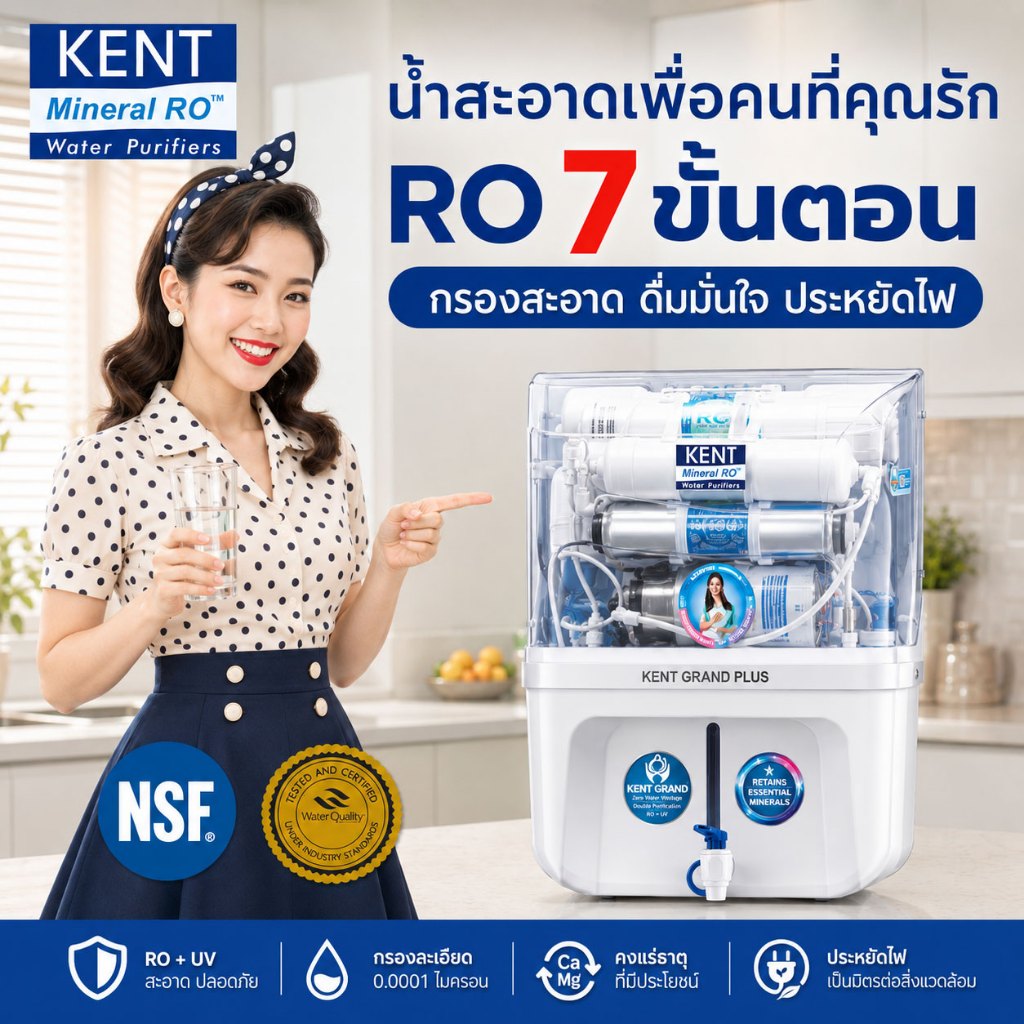 Dr. Green Energy เครื่องกรองน้ำแร่ RO 6 ขั้นตอน KENT GRAND+  (Double RO+UF+UV+TDS Control+UV in Tank
