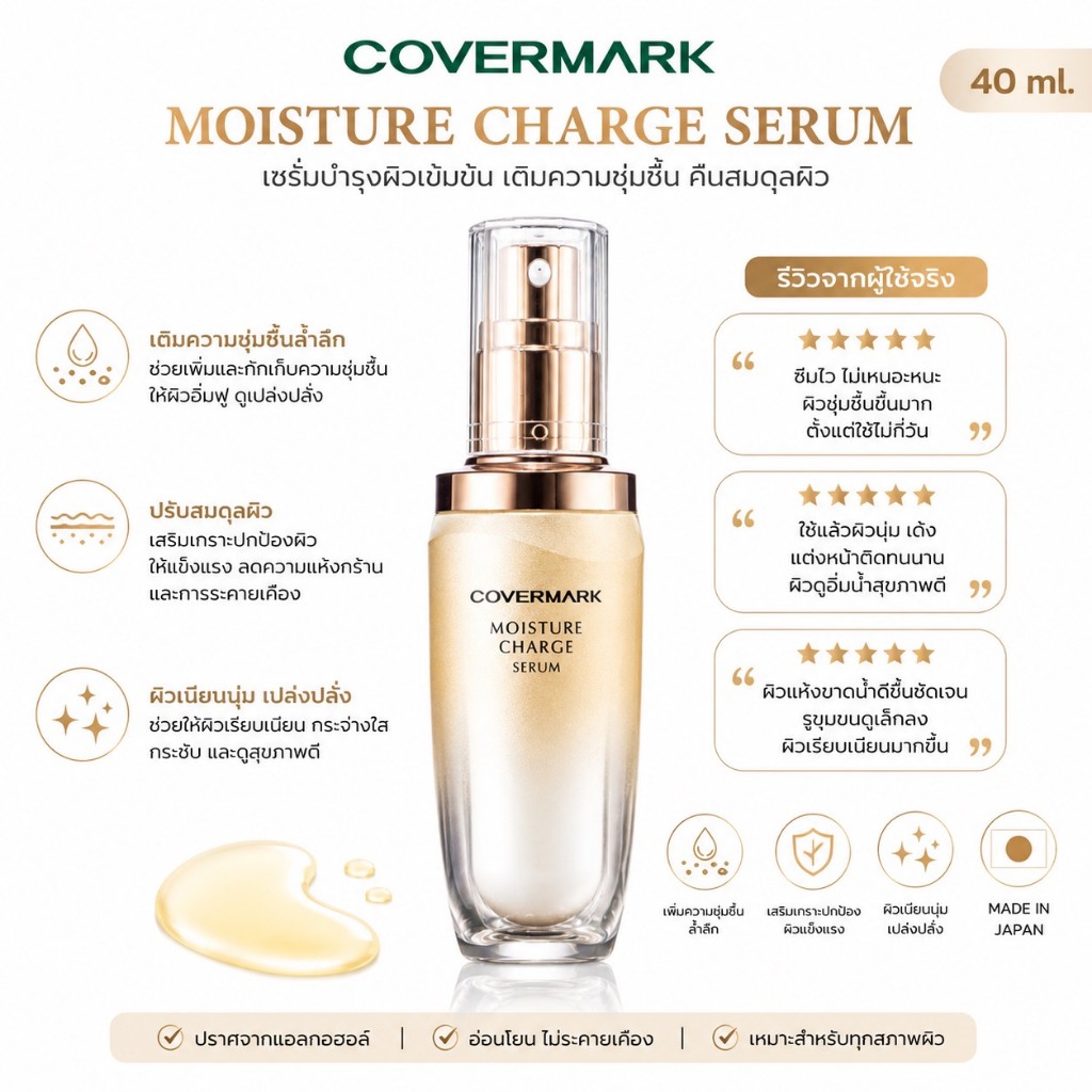 พร้อมส่ง Covermark Moisture Charge Serum 40ml คืนสมดุลให้ผิวตลอด 356 วัน
