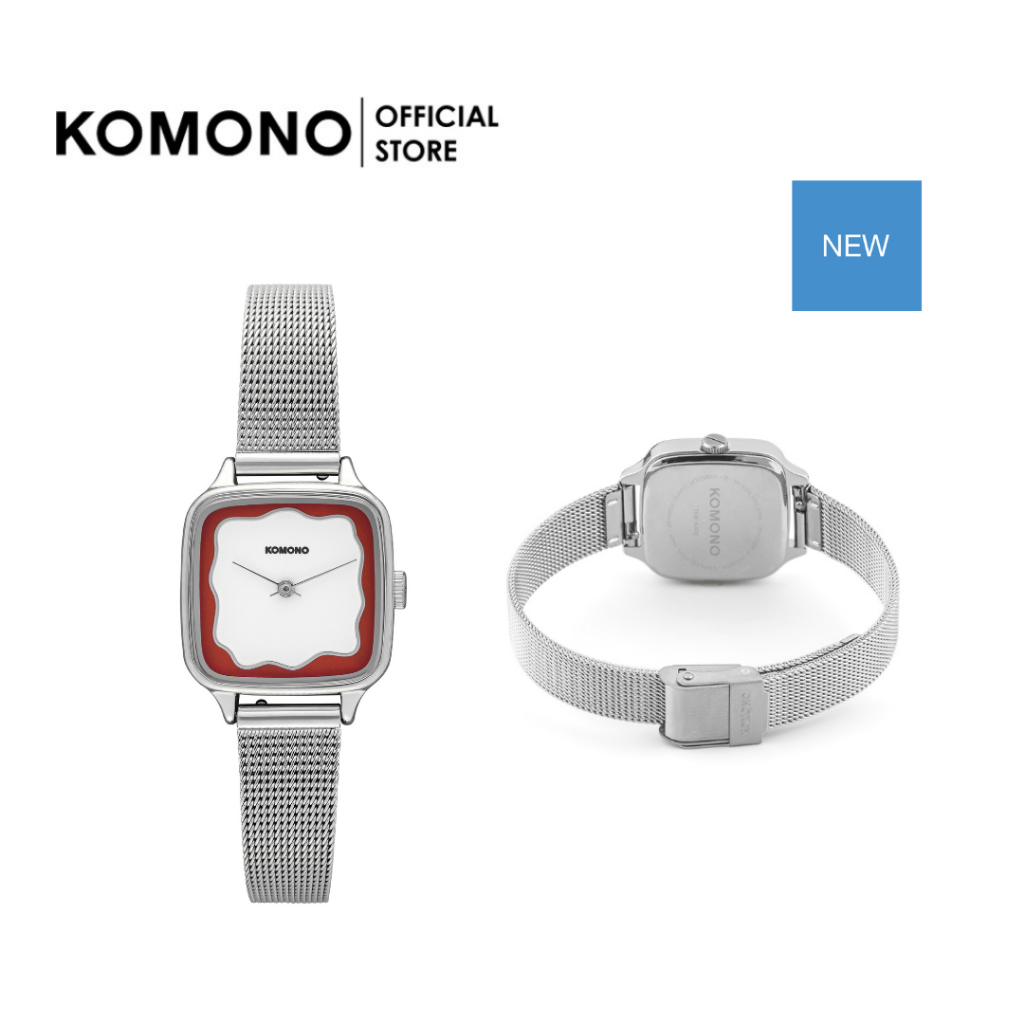 KOMONO Watch Kate Wave Royale Silver Maroon นาฬิกาแฟชั่น/ทำงาน ทรงสี่เหลี่ยมเล็ก สีเงินแดง วัสดุคุณภ