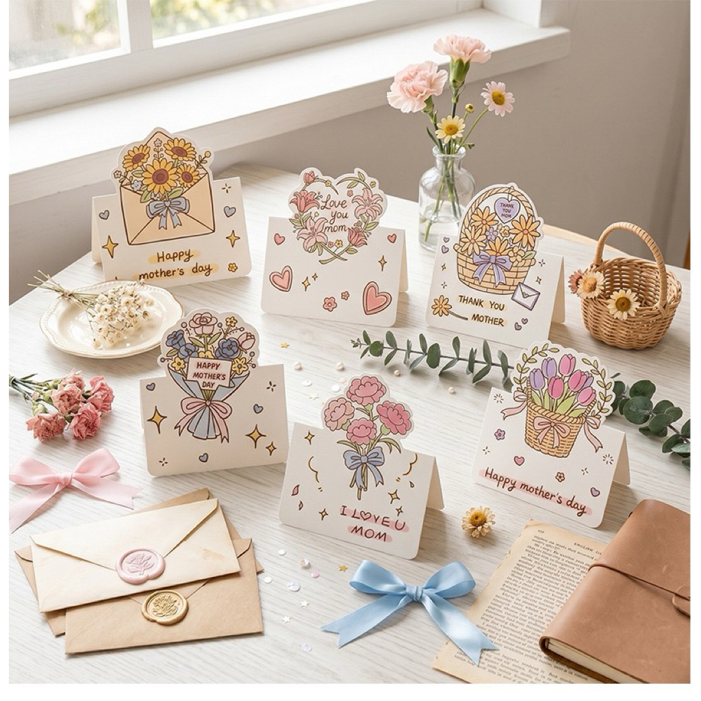 แบบW6 :การ์ดวันแม่ Pop Up 3D ลายดอกไม้ | Mother’s Day Greeting Card | การ์ดอวยพรวันแม่ 6 ลาย พร้อมเขียนข้อความ