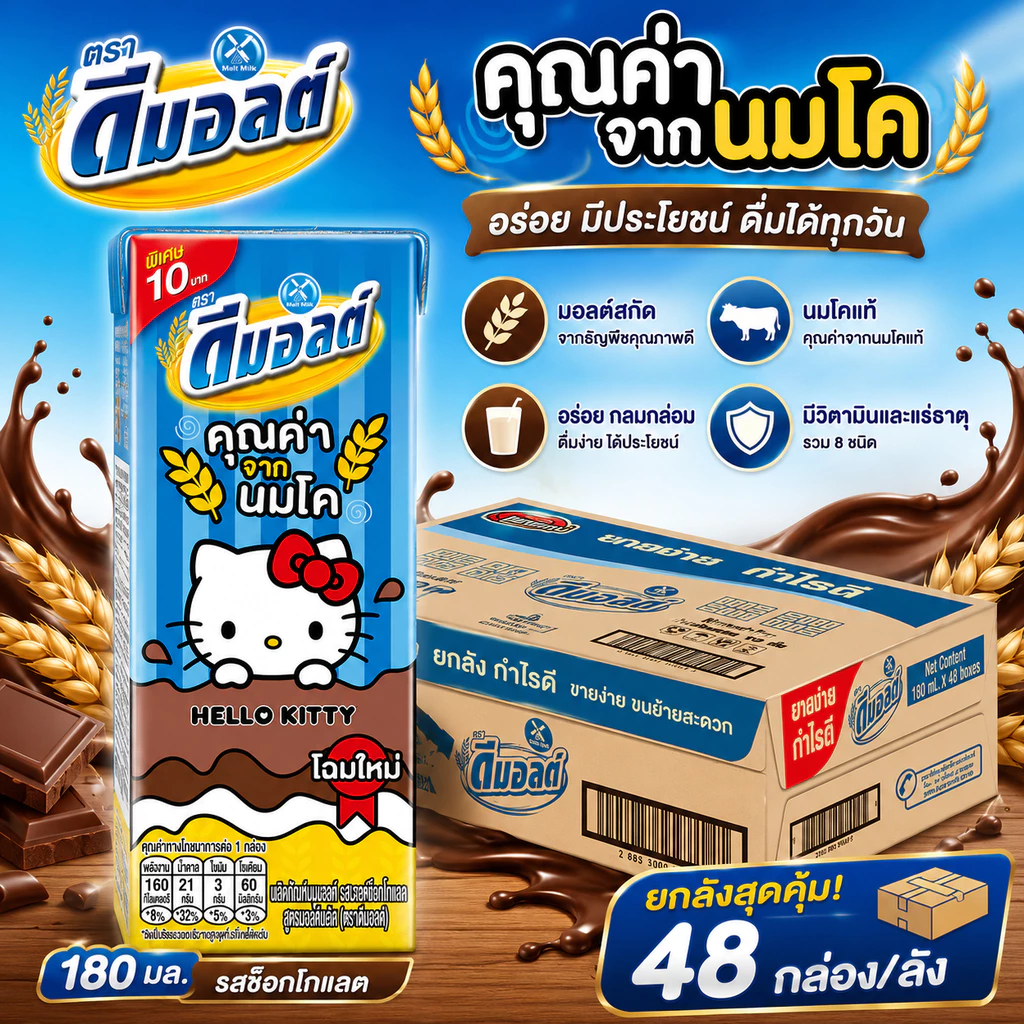 ดัชมิลล์ ดีมอลต์ รสช็อกโกแลต 180 มล. (48 กล่อง/ลัง)