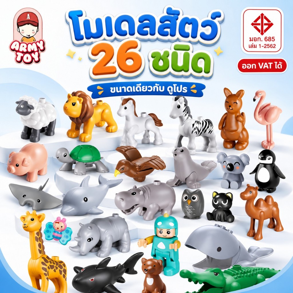 FEELO ของเล่นตัวต่อ Animal Series โมเดลสัตว์ 26 ชนิด ของเล่นเสริมพัฒนาการ ขนาดเดียวกับดูโปร