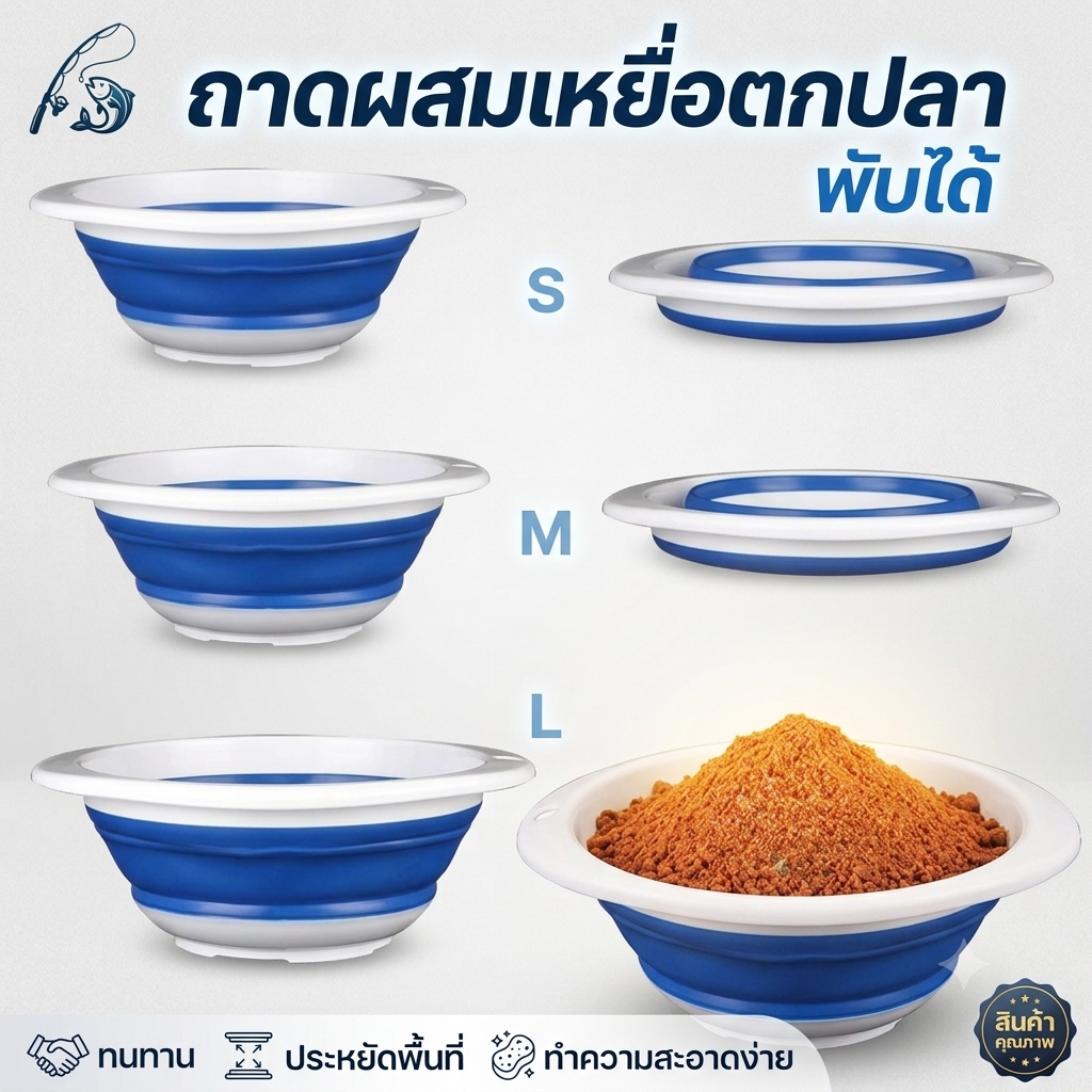 🐟 ถาดผสมเหยื่อ ซิลิโคนเกรดพรีเมียม พับเก็บได้ ประหยัดพื้นที่ ชิงหลิว สปิ๋ว ต้องมี พับสะดวก พกไปได้ทุกที่