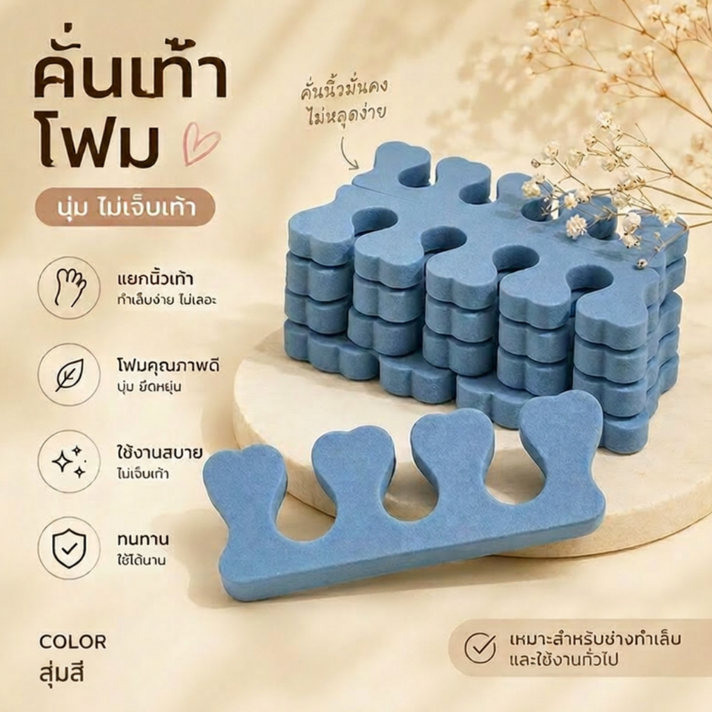ที่คั่นเท้าชนิดโฟม (สุ่มสี) สำหรับทาเล็บ 10 ชิ้น พร้อมส่ง ​