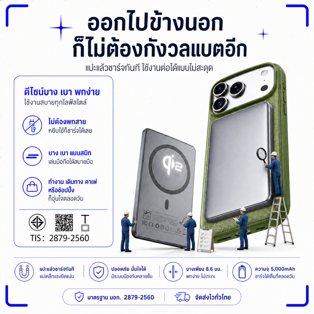 Handin magnetic 12000mah powerbank mini พาวเวอร์แบงไร้สาย พาวเวอร์แบงค์ PD20W ชาร์จเร็ว