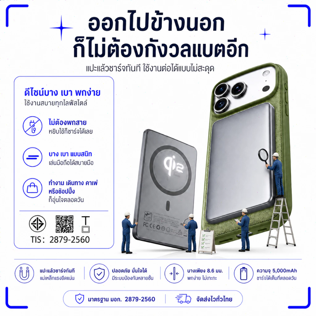 พาวเวอร์แบงค์ไร้สาย 10000mah พาวเวอร์แบงค์บางพิเศษ ซาร์จเร็ว PD20W Magnetic Powerbank ใช้ได้กับ 11-16 ทั้งหมด