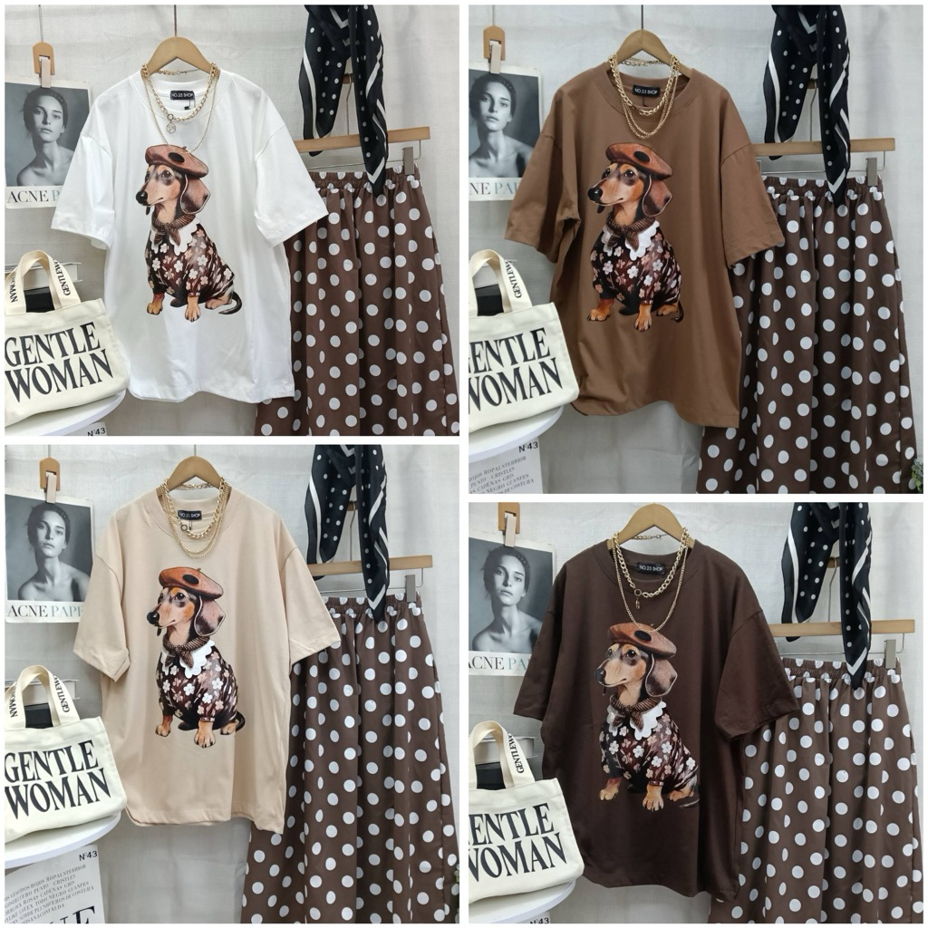 🌟STF_SHOP🌟เสื้อยืด แขนสั้น คอกลม งานคอป้าย  สกรีนลาย น้องหมา อก44-46 ยาว29