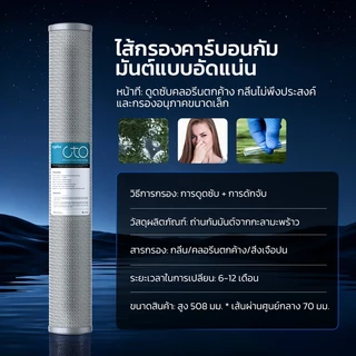 หัวกรอง CTO ขนาด 20 นิ้ว เหมาะสำหรับเครื่องกรองน้ำเชิงพาณิชย์ เครื่องขายน้ำหยอดเหรียญ แพ็ค 1 ชิ้น