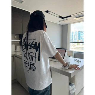 BASIC S1TUSSY TEE คลาสสิกสีดำแปดบิลเลียดพิมพ์ลายเสื้อยืดแขนสั้นคอกลมหลวมสำหรับผู้ชายและผู้หญิง