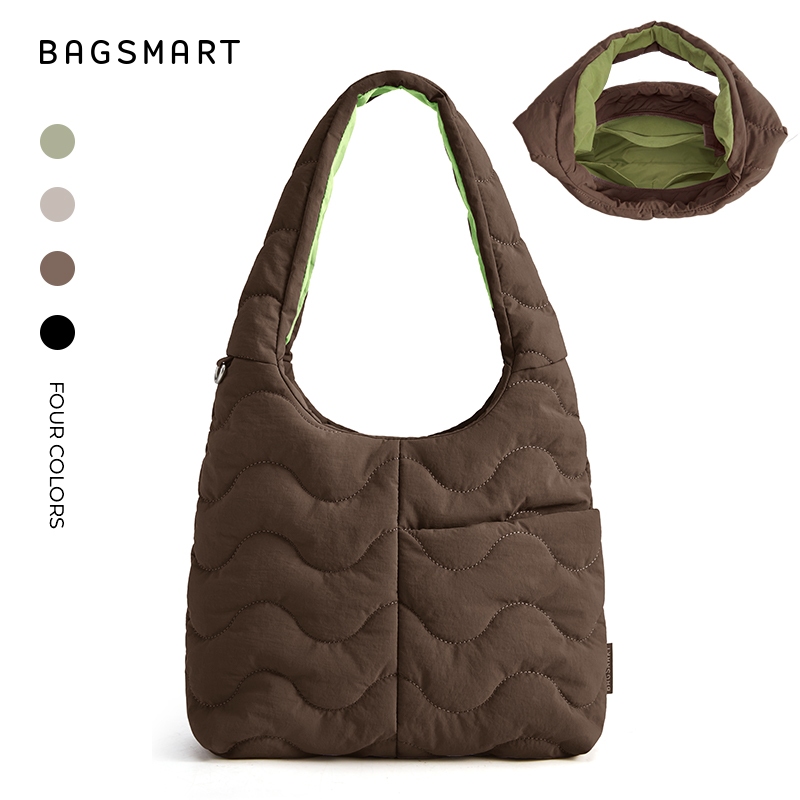 BAGSMART SOUND ซีรีส์ กระเป๋า Hobo Quilted Puffer กันน้ำ สีในตัดกัน มีช่องเก็บมาก เหมาะคอมมิวติ้งและพักผ่อนรายวัน