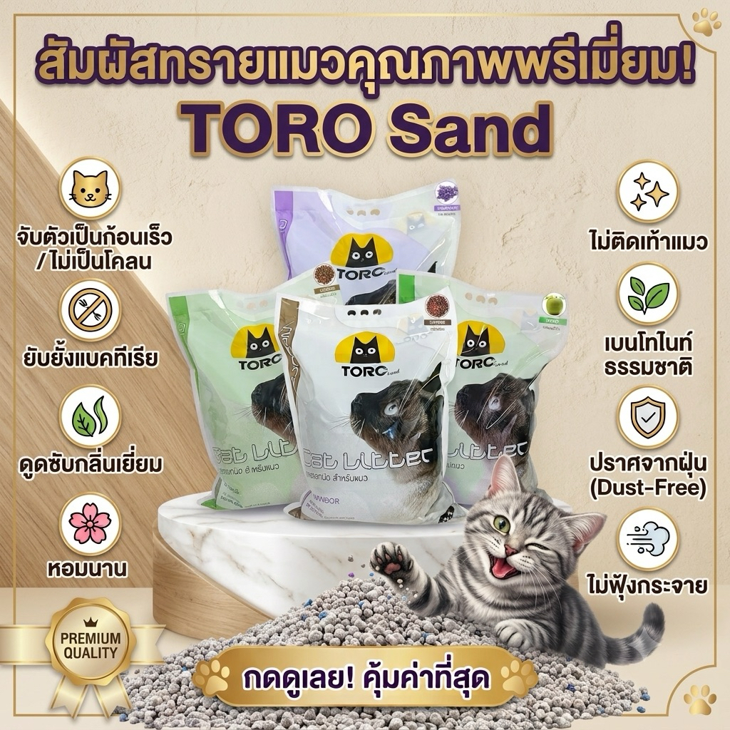 [ส่งฟรี! ใช้โค้ด] ทรายแมวโทโร่ 10 ลิตรและ 5 ลิตร ทรายแมว TORO Sand ทรายแมวเบนโทไนท์เกรดพรีเมี่ยม