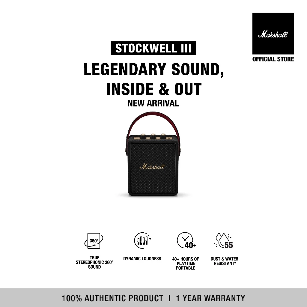 [NEW ARRIVAL] MARSHALL Stockwell III Black And Brass - รับประกัน 1 ปี + ส่งฟรี - ลำโพงบลูทูธ ลำโพงบลูทูธพกพา