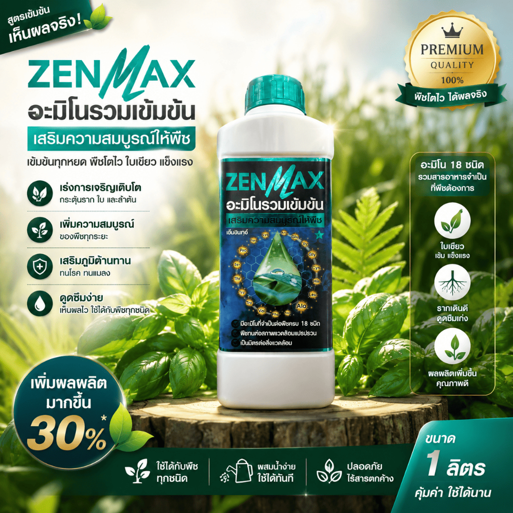 zenmax อะมิโนรวม 18 ชนิดเสริมการเจริญเติบโตของพืช ทุกระยะ