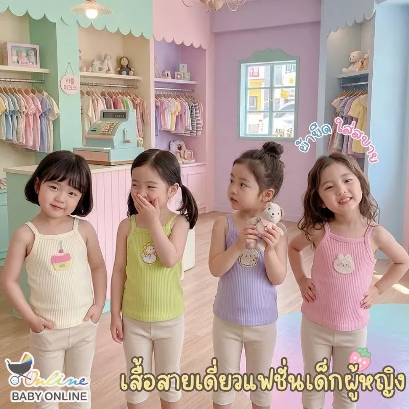 Babyonline(Y189)G1-OF2 (ส่งด่วน1วัน)เสื้อสายเดี่ยวแฟชั่นสำหรับเด็กผู้หญิง สีพาสเทล ผ้านิ่ม ใส่สบาย
