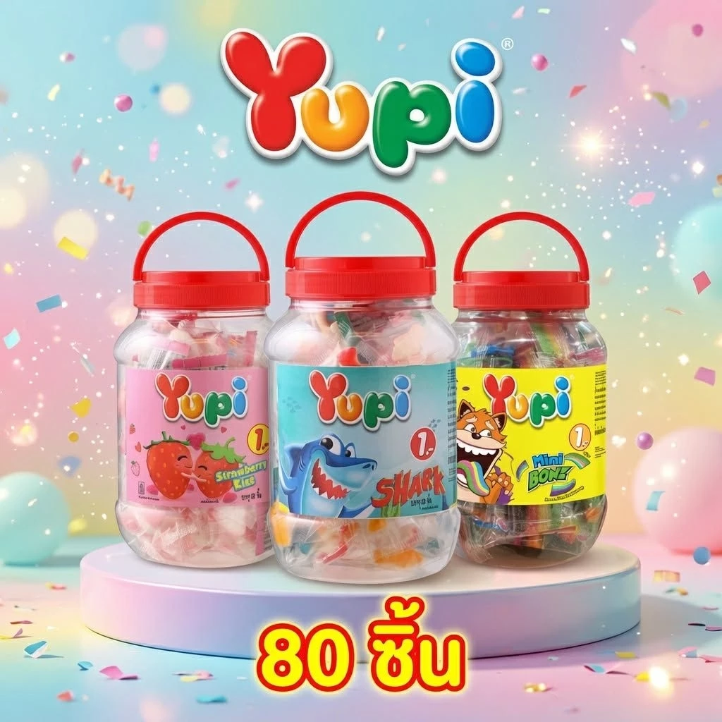 [กระปุก​ ​80ชิ้น]​ Yupi ยูปี้​ วุ้นเจลาตินสำเร็จรูป​ กัมมี่บอนซ์ กัมมี่สตรอเบอร์รี่​ กัมมี่ชาร์ค​ 240/280g