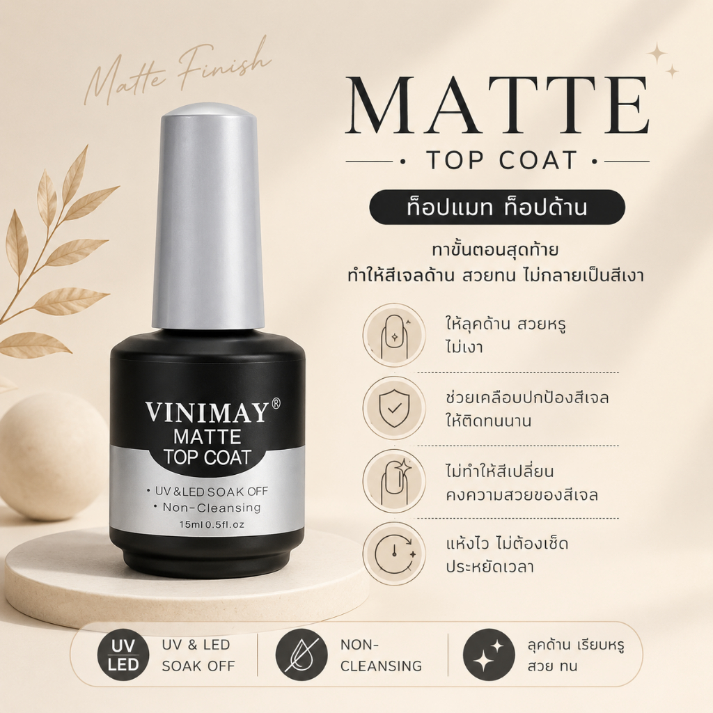 MATTE TOP COAT VINIMAY 15ml. ท็อปแมท ท็อปด้าน​ วินิเมย์ พร้อมส่ง​🇹🇭🇹🇭