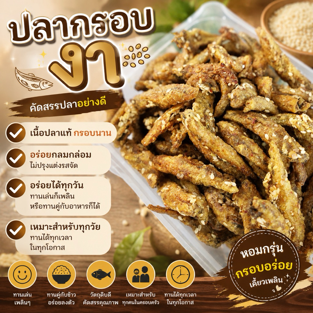 ปลาฉิ้งฉั้ง ทอดกรอบโรยงา ปลาฉิ้งฉั้งสามรส ปลากรอบงา เนื้อปลาแท้ กรอบ อร่อย