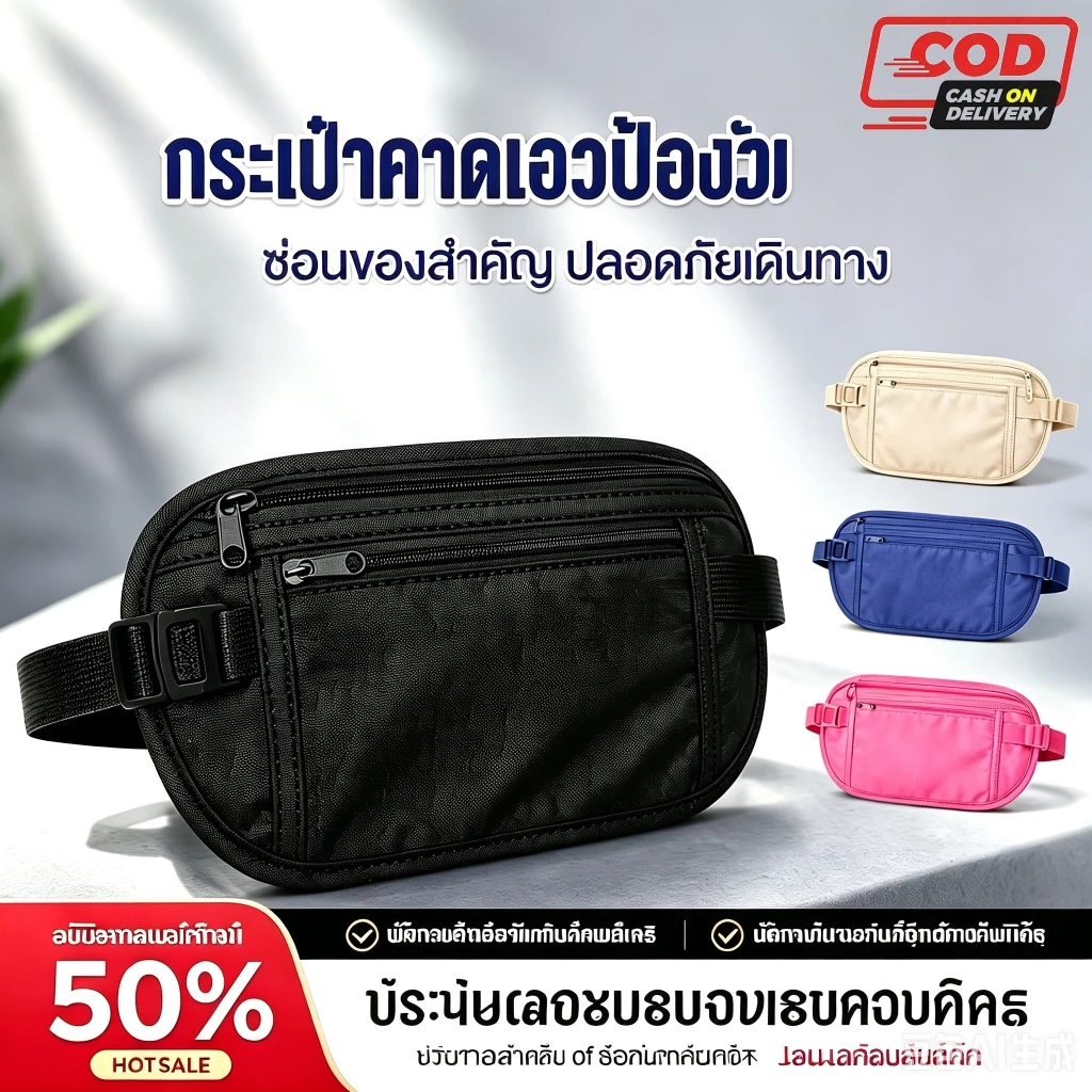 กระเป๋าคาดเอวป้องกันขโมย กันน้ำ ทนทาน ความจุขนาดใหญ่ ปรับขนาดได้ เหมาะทุกเพศ