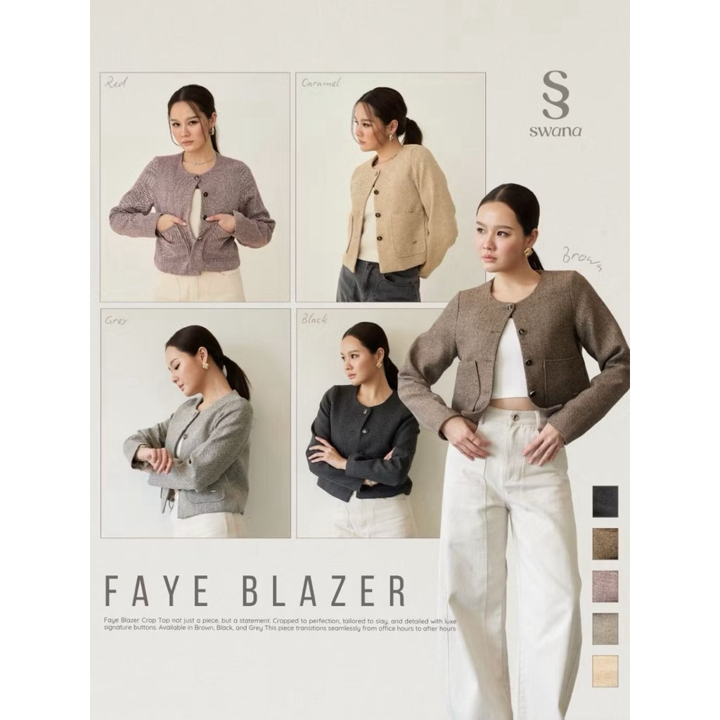 🎀 ส่งต่อ 🎀 (น้ำตาล M)  Swana.ss -  Faye blazer crop top เสื้อครอปเบเซอร์ ผ้าทวิตทอกระสอบ usedbydew
