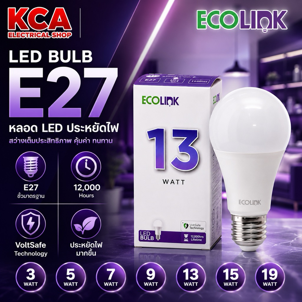 ECOLINK 5W 7W 9W 13W 15W 19W หลอดไฟ LED Bulb แอลอีดี By Signify หลอดประหยัดไฟ หลอดบับ ขั้วเกลียว E27 ((กล่องยับ))