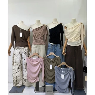 M2234 เสื้อรุ่นใหม่สไตล์เกาหลี ดีเทลไหล่เฉียง เสื้อที่สาวๆ ต้องมีติดตู้! ใส่แล้วดูแพง ดูเซ็กซี่แบบมีคลาส