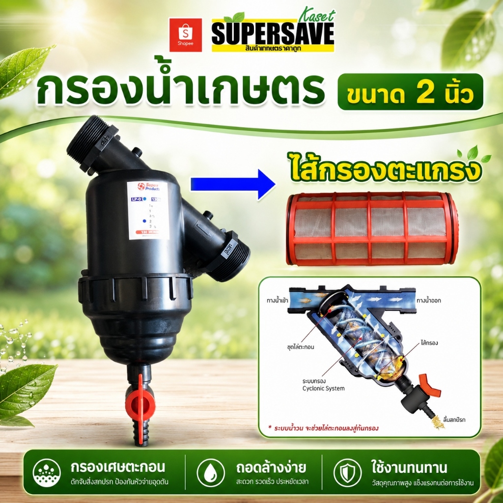 กรองเกษตรน้ำหยด Superproduct ขนาด 2 นิ้ว ชนิดไส้ตะแกรง กรองละเอียด 130 ไมล์