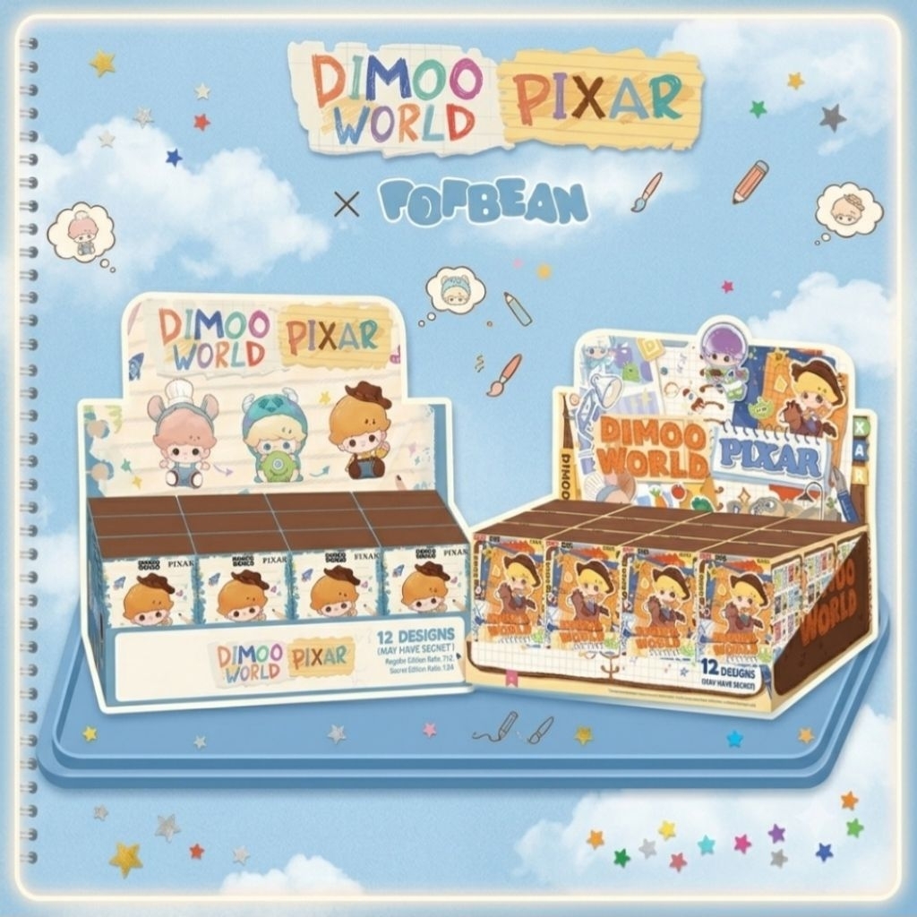 ส่งด่วนในไทย17/7 DIMOO WORLD × PIXAR ยก box ฟิกเกอร์ พวงกุญแจ ป๊อปบีน