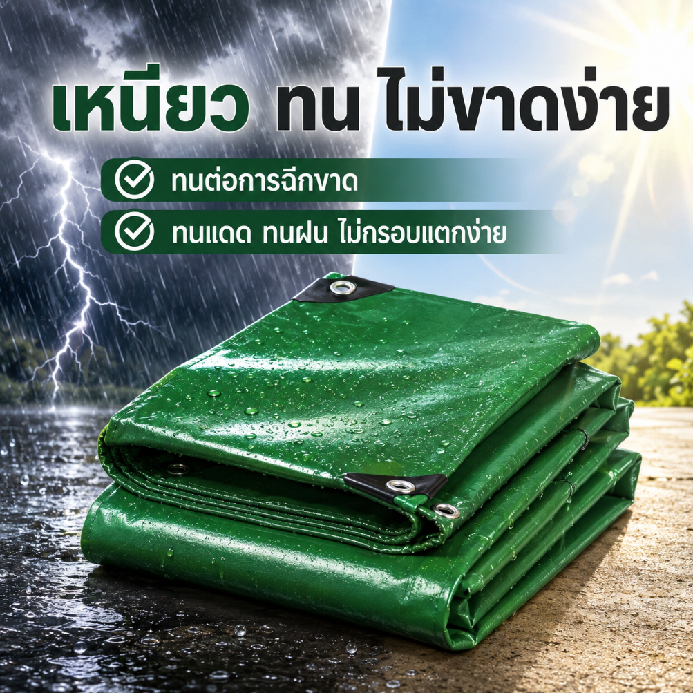 (ฟรีเชือก) ผ้าใบ PVC/PE ผ้าใบกันน้ำ ผ้าใบกันแดด หนา ทนทาน รูปที่ 3