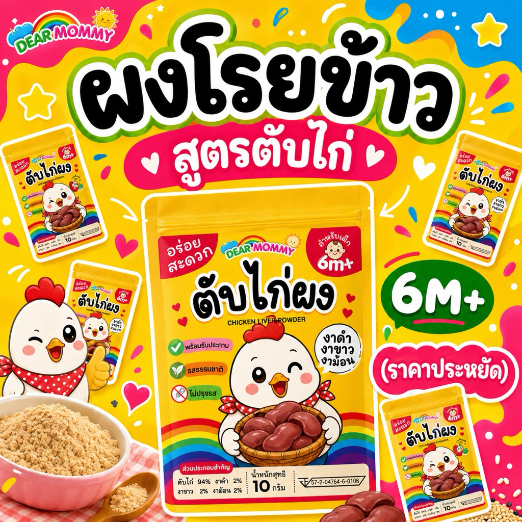 ผงโรยข้าวเด็ก รวมเมนูตับไก่ ธาตุเหล็กสูง บำรุงโลหิต ทานง่าย โรยบนข้าวตุ๋นได้ทุกวัน สำหรับเด็ก 6 เดือน+