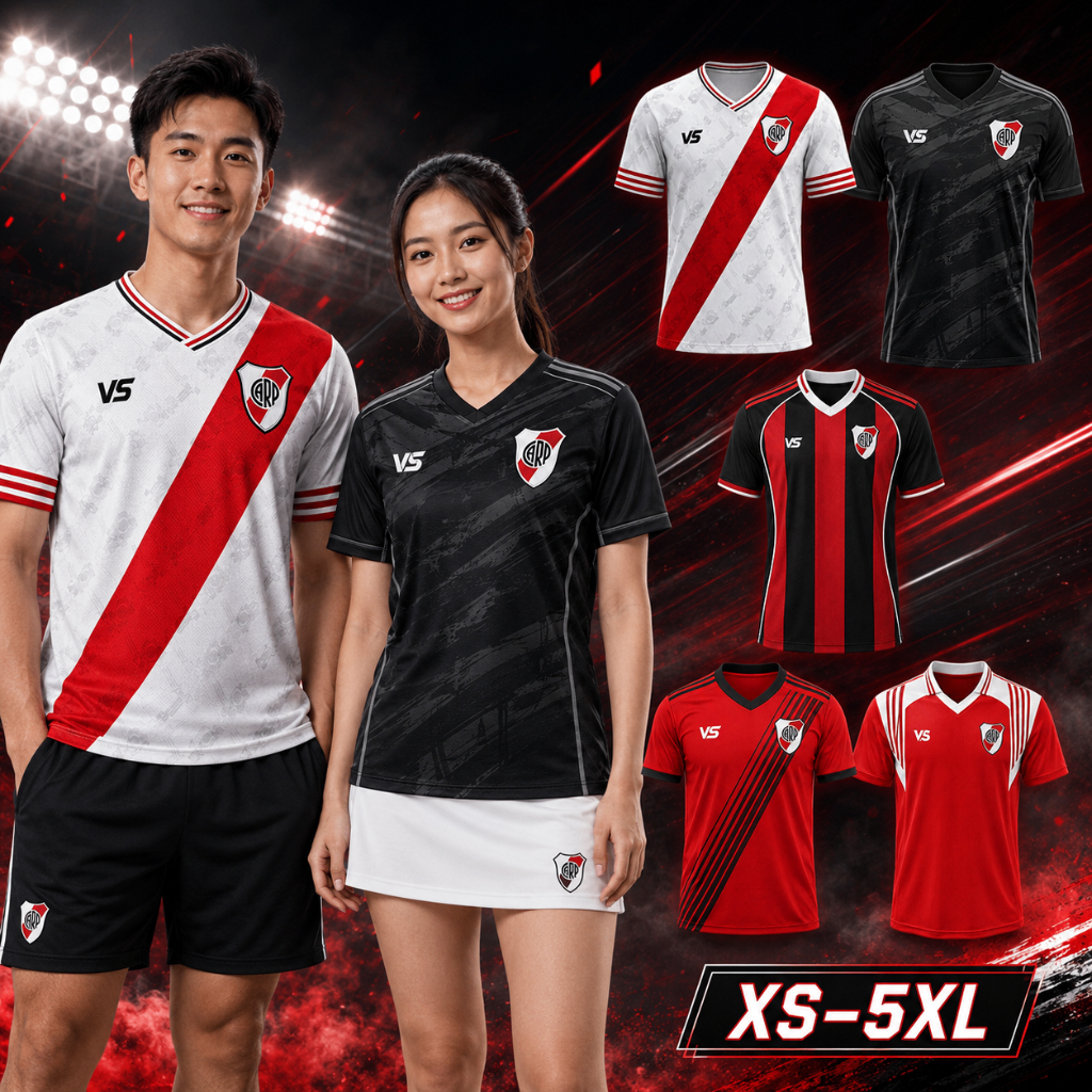 เสื้อฟุตบอลสไตล์ริเวอร์เพลท เสื้อบอลเหย้าเยือนคอวีแขนสั้น ชายหญิง ลายคาดเฉียงสปอร์ต แห้งเร็ว ใส่เชียร์บอล football jerse