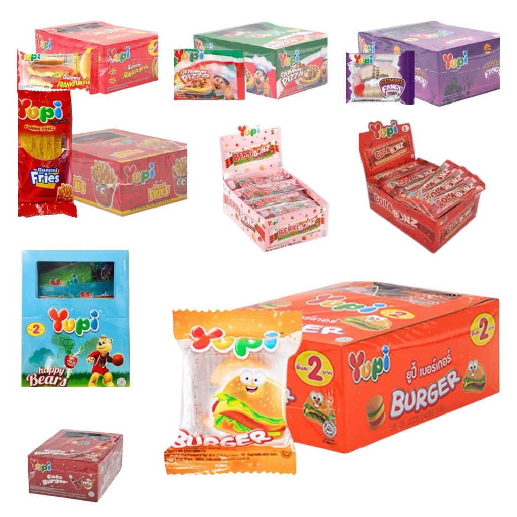 ยกกล่อง Yupi ยูปี้ เยลลี่ 2บาท 24ชิ้น 5บาท 12ชิ้น เบอร์เกอร์ ฮ็อตด๊อก กัมมี่