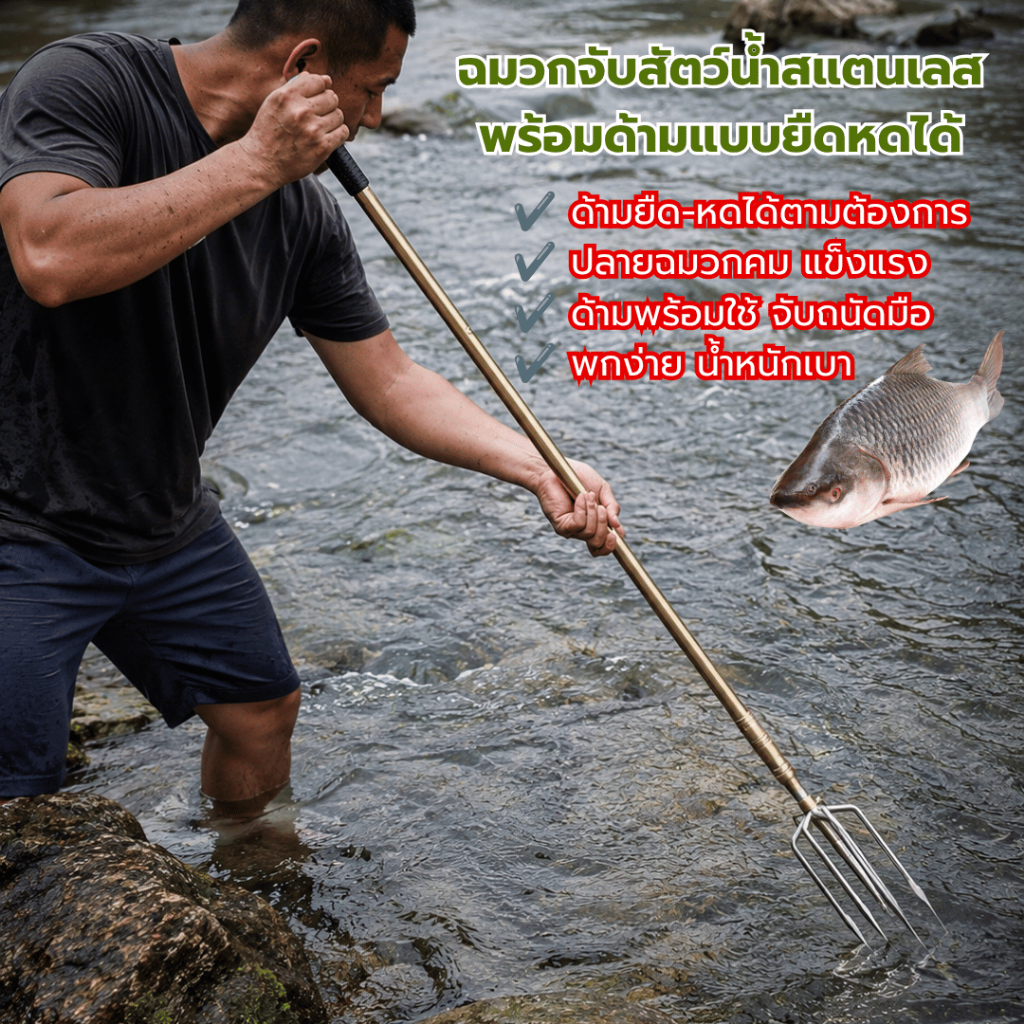 หัวฉมวกสแตนเลสแบบยืดหดได้ ก้านฉมวกอเนกประสงค์ ชุดฉมวกหนามขนาดใหญ่ ปลั๊กฉมวก พร้อมด้ามพร้อมใช้