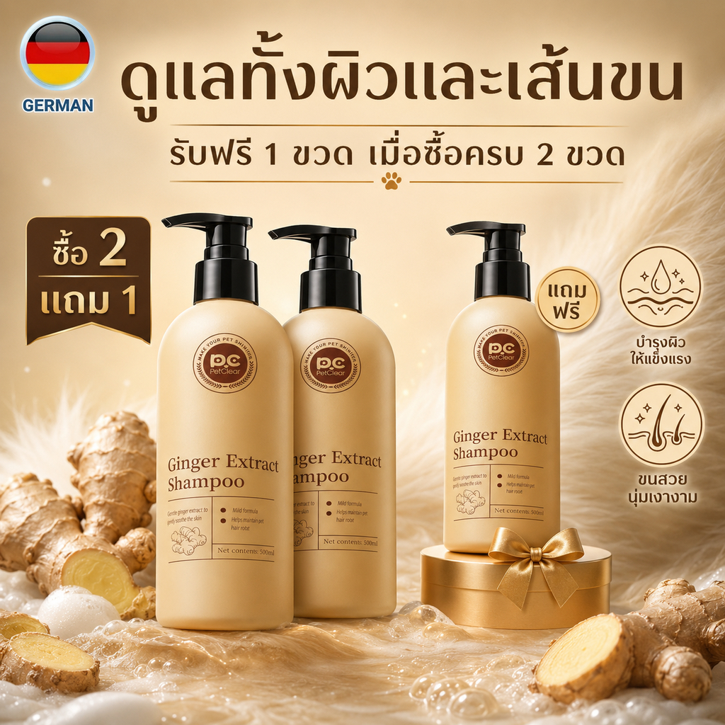 PetClear แชมพูหมาแมว 500ml ซื้อ 2 ฟรี 1 สูตรอ่อนโยน ช่วยลดกลิ่นไม่พึงประสงค์