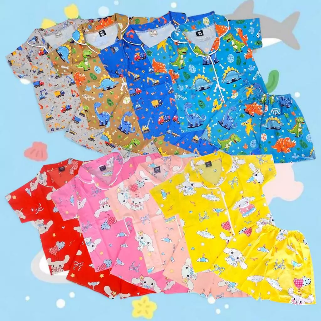 ชุดนอนเด็ก 3-4 ปี เสื้อคอปก กระดุมหน้า แขนขาสั้น ผ้าไหมอิตาลี SLE0022