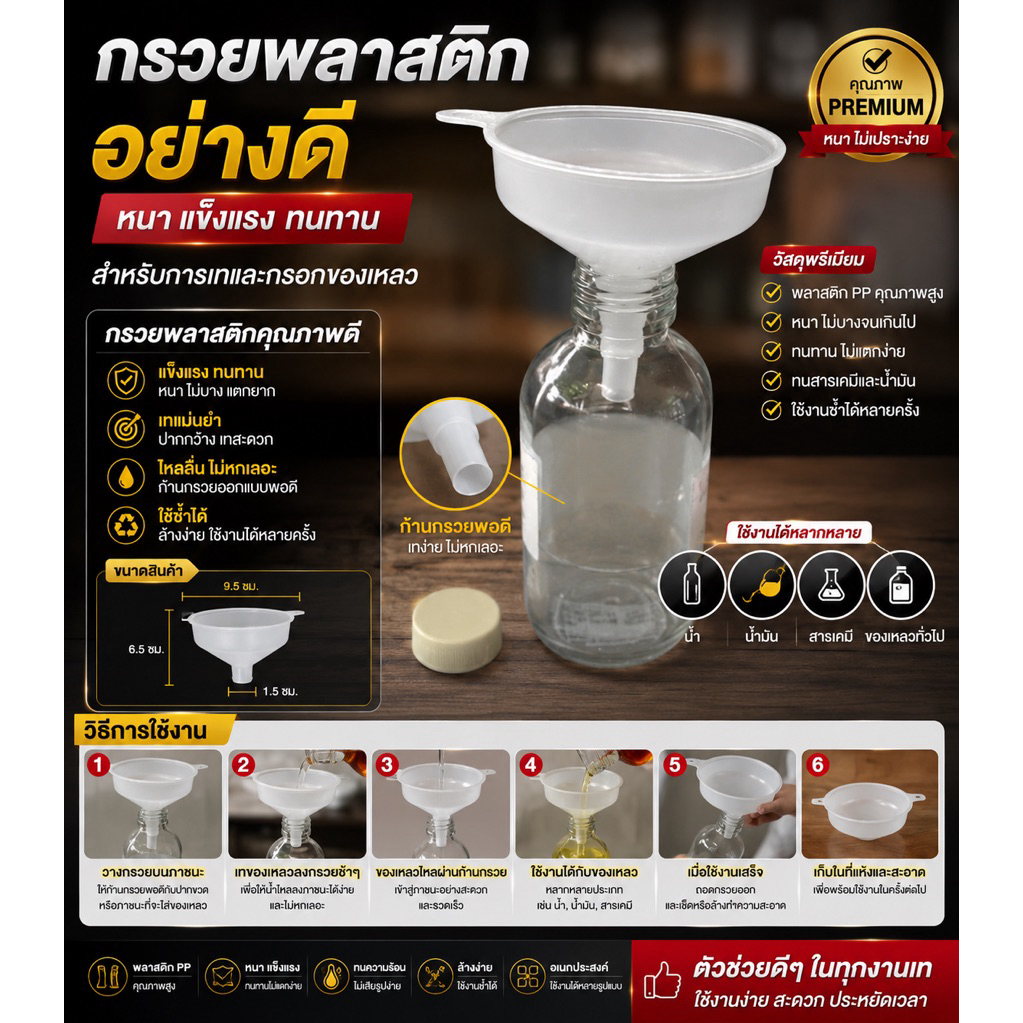 กรวยพลาสติก อย่างดี ไม่บางจนเกินไป
