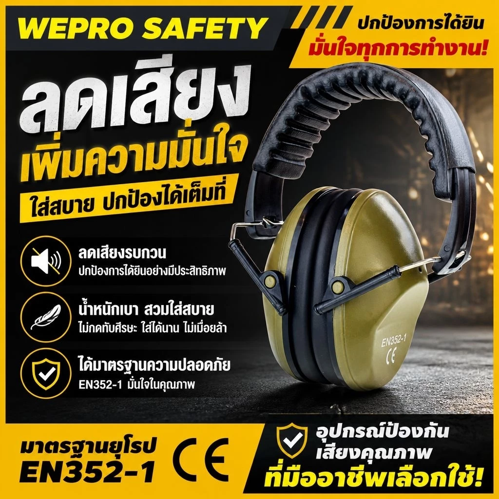 ที่ครอบหูลดเสียง E-hertz สีเขียวขี้ม้า เหมาะสำหรับซ้อมยิงปืน