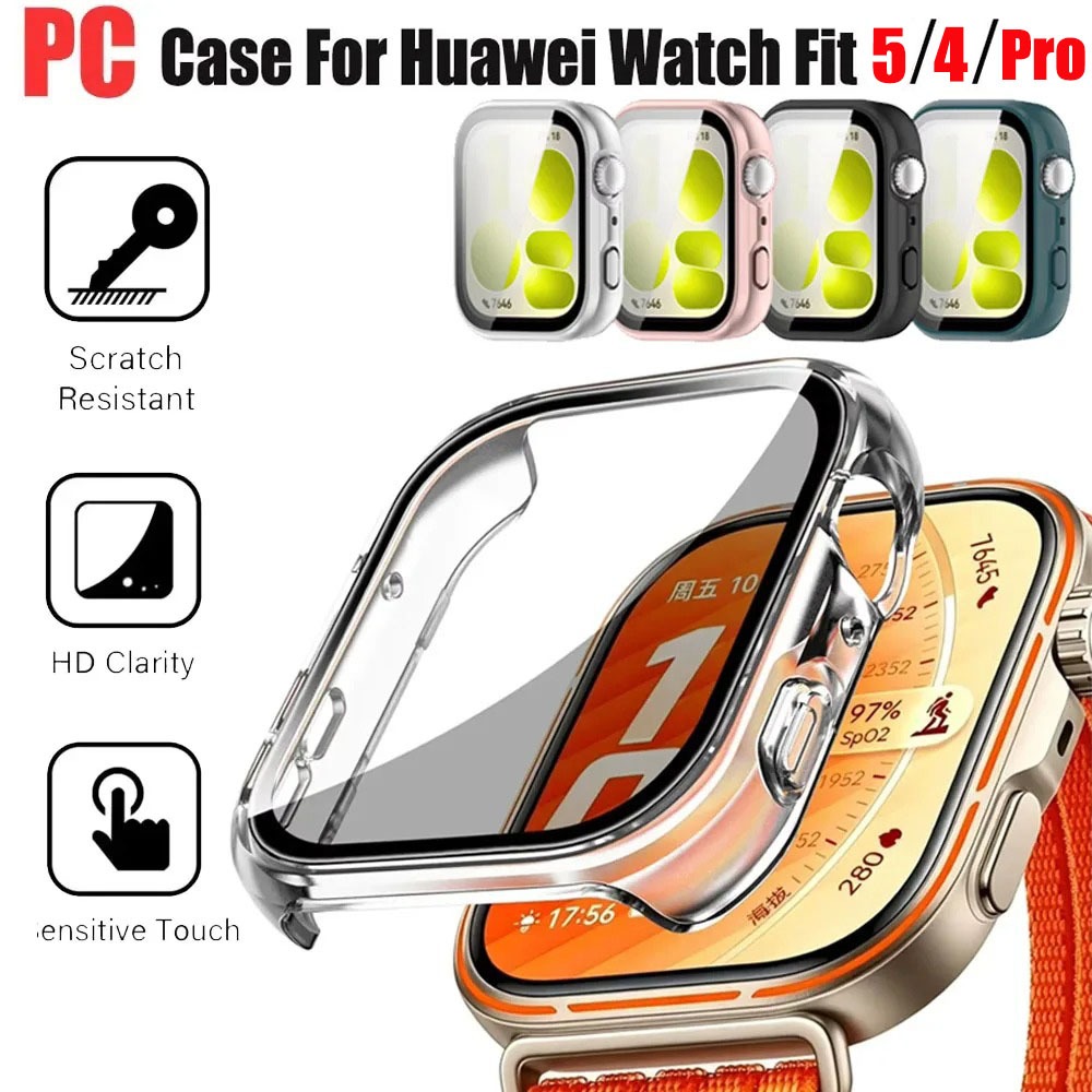 เคสสำหรับ Huawei Watch Fit 5/4 พร้อมฟิล์มกันรอย กระจกแข็ง PC สำหรับอุปกรณ์เสริม Huawei Fit 5 Pro/4 Pro