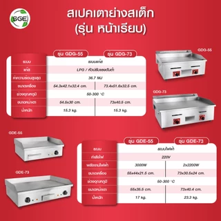 SGE เตาย่างสเต็ก เตาเทปันยากิ สแตนเลส รุ่น GD ระบบไฟฟ้าแก๊ส มีให้เลือกถึง 2 รุ่น เตาหัวคู่/เดี่ยว