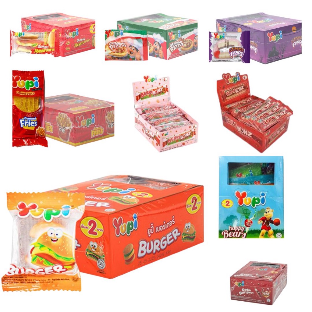 ยกกล่อง Yupi ยูปี้ เยลลี่ 2บาท 24ชิ้น 5บาท 12ชิ้่น เบอร์เกอร์ ฮ็อตด๊อก กัมมี่
