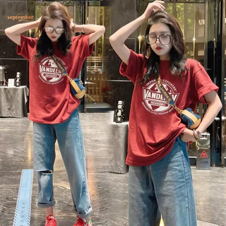 (กรุงเทพจัดส่งสินค้า)เสื้อยืดคอกลมแขนสั้นหลวมสไตล์เกาหลีสำหรับผู้หญิง -ผ้าฝ้ายบริสุทธิ์