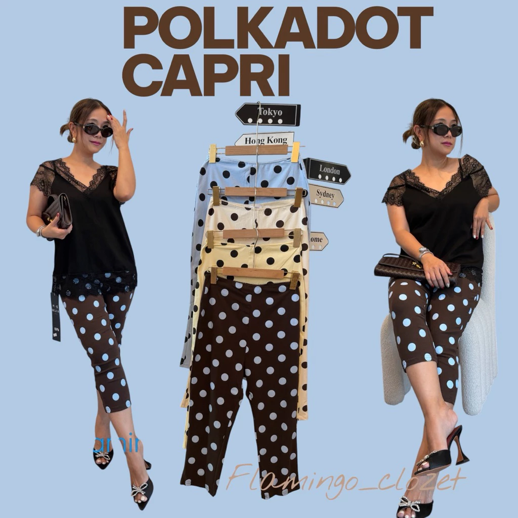 กางเกงคาปรีลายจุดใหญ่ Big Polka Dot Capri Pants