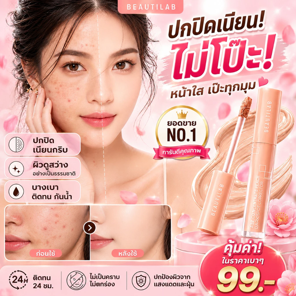 คอนซีลเลอร์ที่ต้องมีสำหรับหน้าร้อนครับ/ค่ะคอนซีลเลอร์และคอเรคเตอร์ BE เนื้อบางเบา เกลี่ยง่าย กันน้ำ กันเหงื่อ