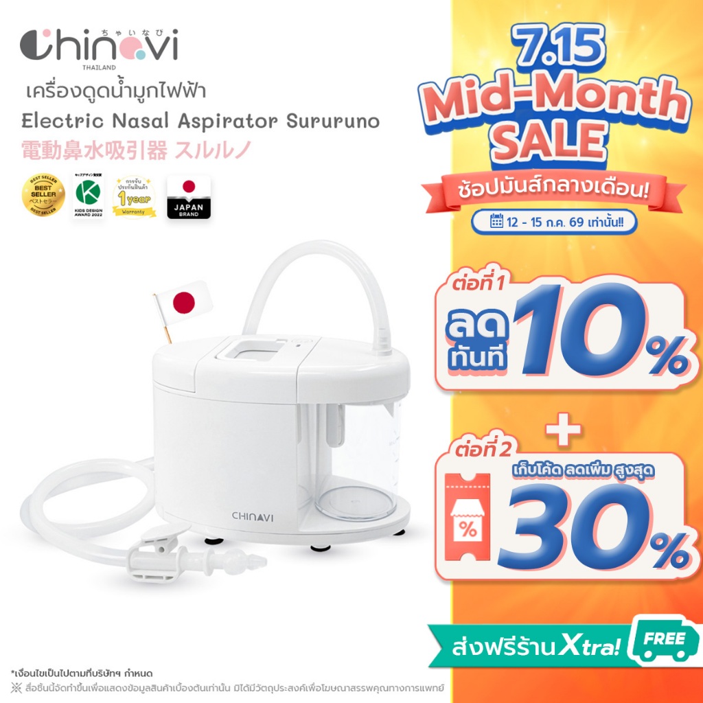 Chinavi Sururuno เครื่องดูดน้ำมูกไฟฟ้าเด็ก เครื่องดูดน้ำมูกอัตโนมัติ แรงดูดทรงพลัง หัวดูดซิลิโคนนุ่ม